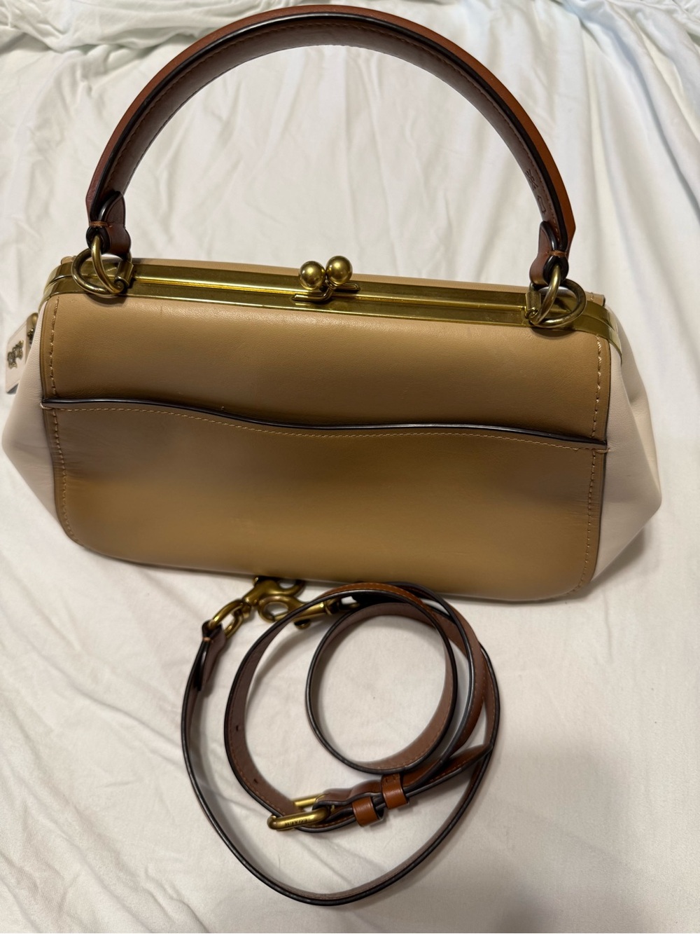 Coach Frame Colorblock Leather Crossbody Bag - Peach & White - Picture 9 of 12